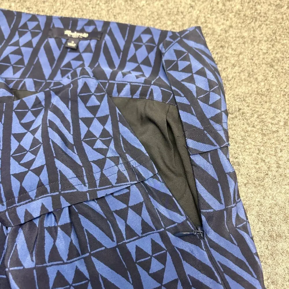 Madewell Silk Mini Skirt Geometric Print Blue Boho Preppy Indie Women’s Size 2